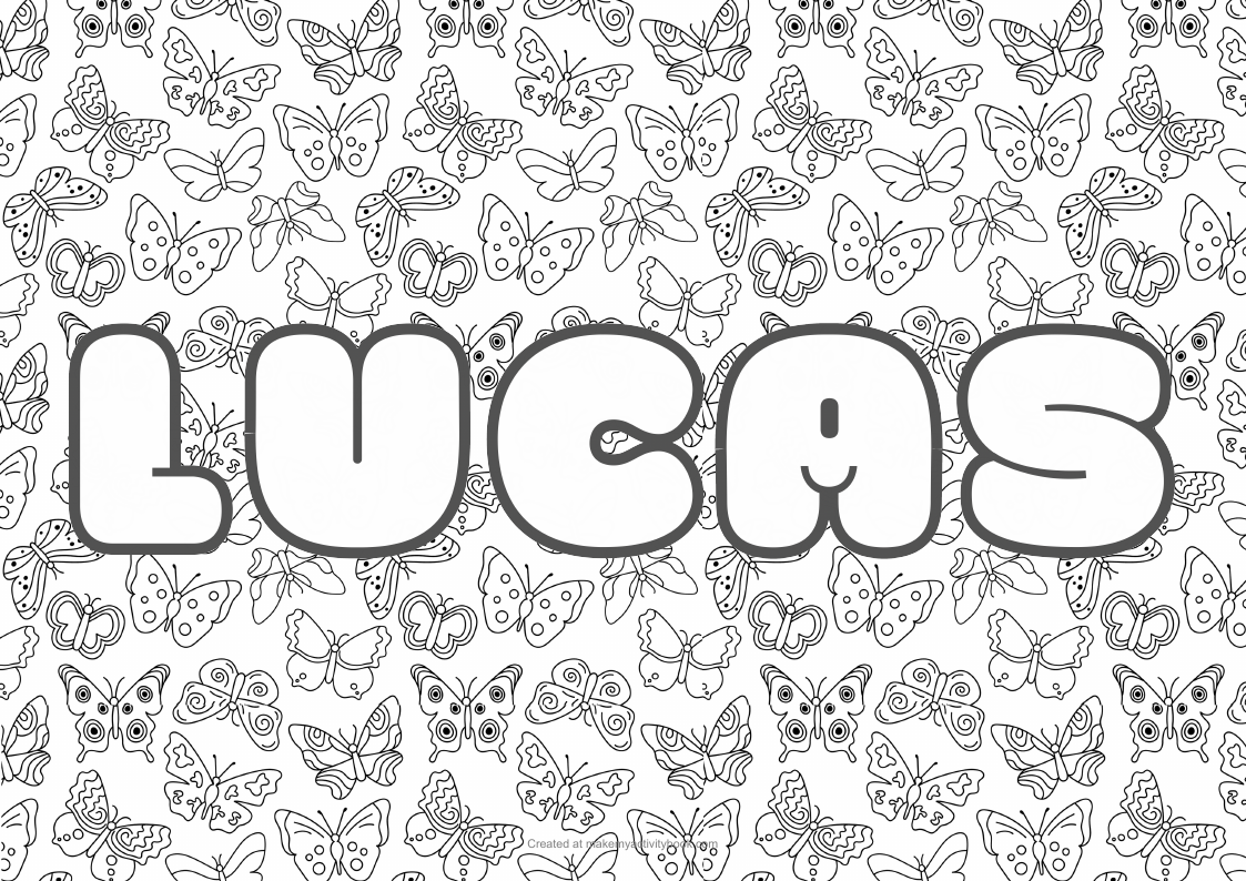 Lucas Bubble letters — Butterflies border colouring sheet