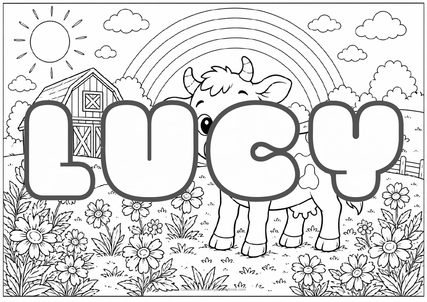 Lucy Bubble letters — Farm background colouring sheet