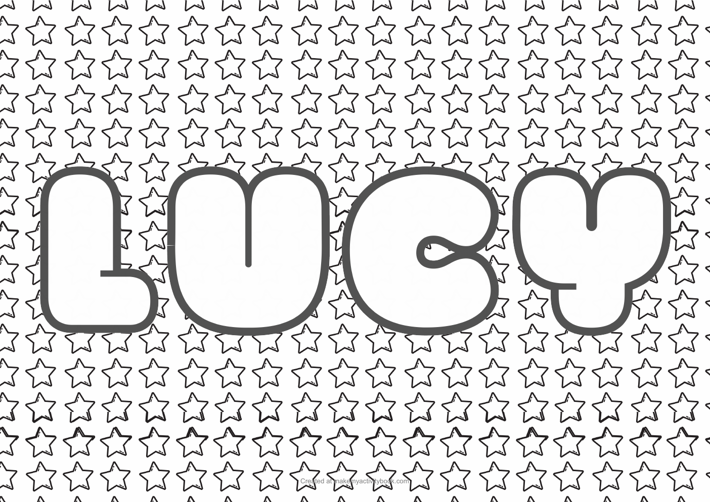 Lucy Bubble letters — Stars border colouring sheet