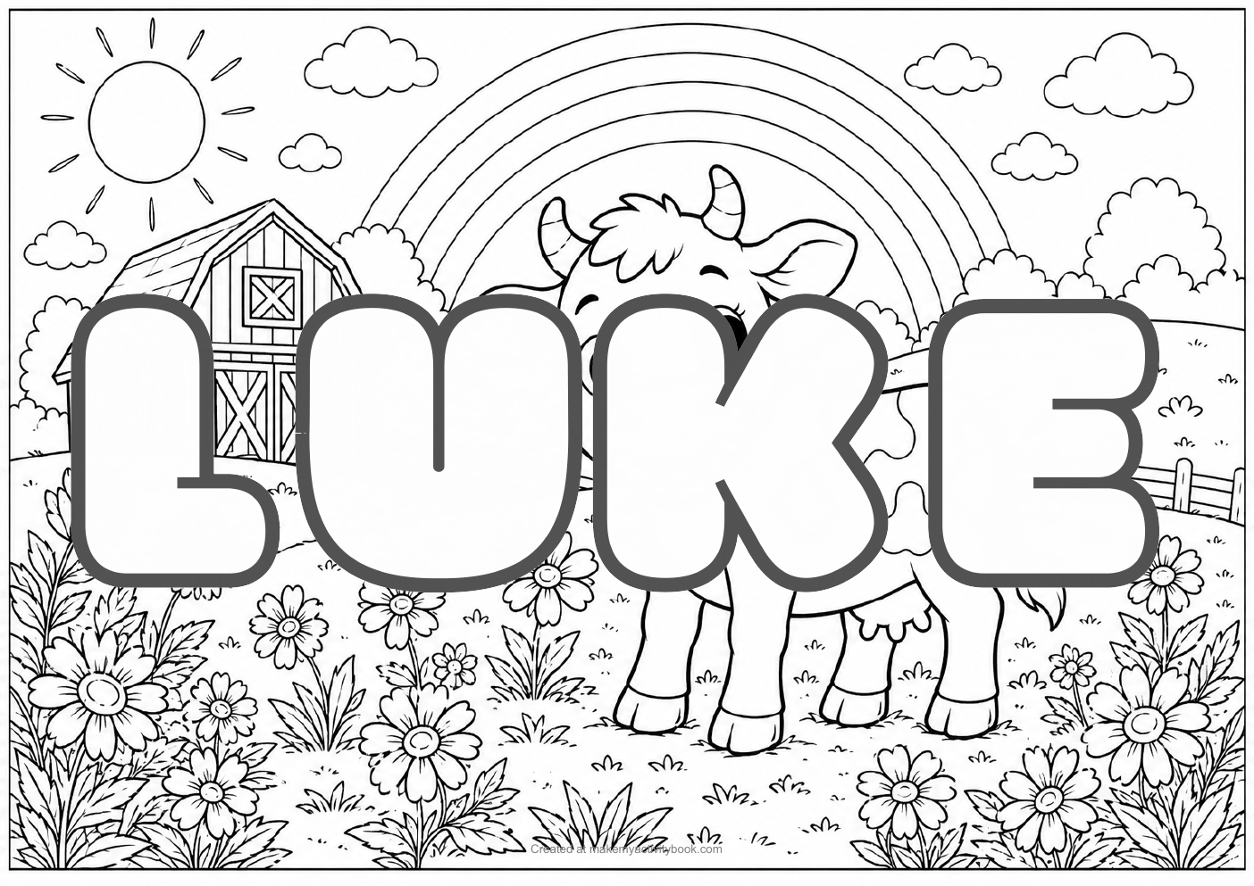 Luke Bubble letters — Farm background colouring sheet