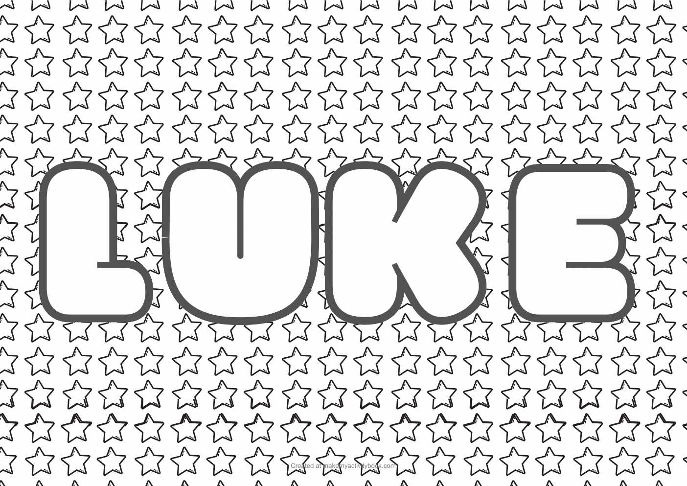 Luke Bubble letters — Stars border colouring sheet