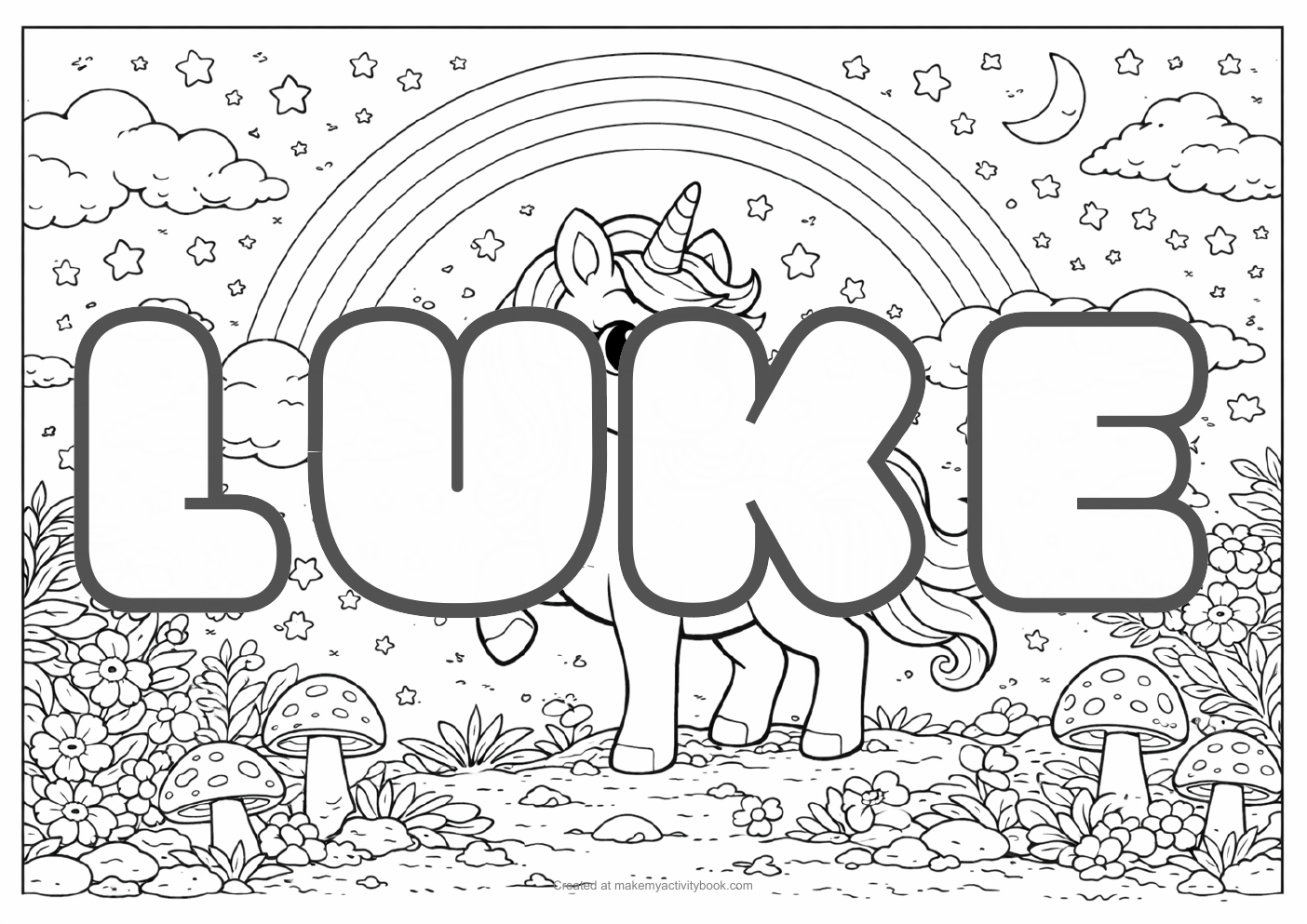 Luke unicorn colouring sheet