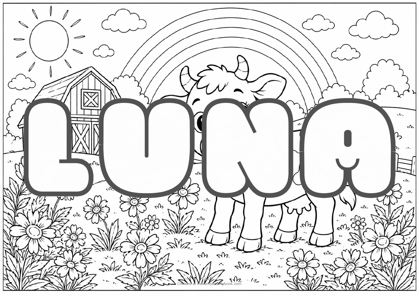 Luna Bubble letters — Farm background colouring sheet
