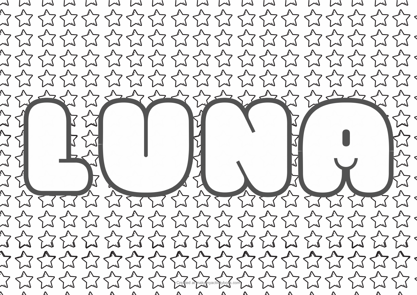 Luna Bubble letters — Stars border colouring sheet