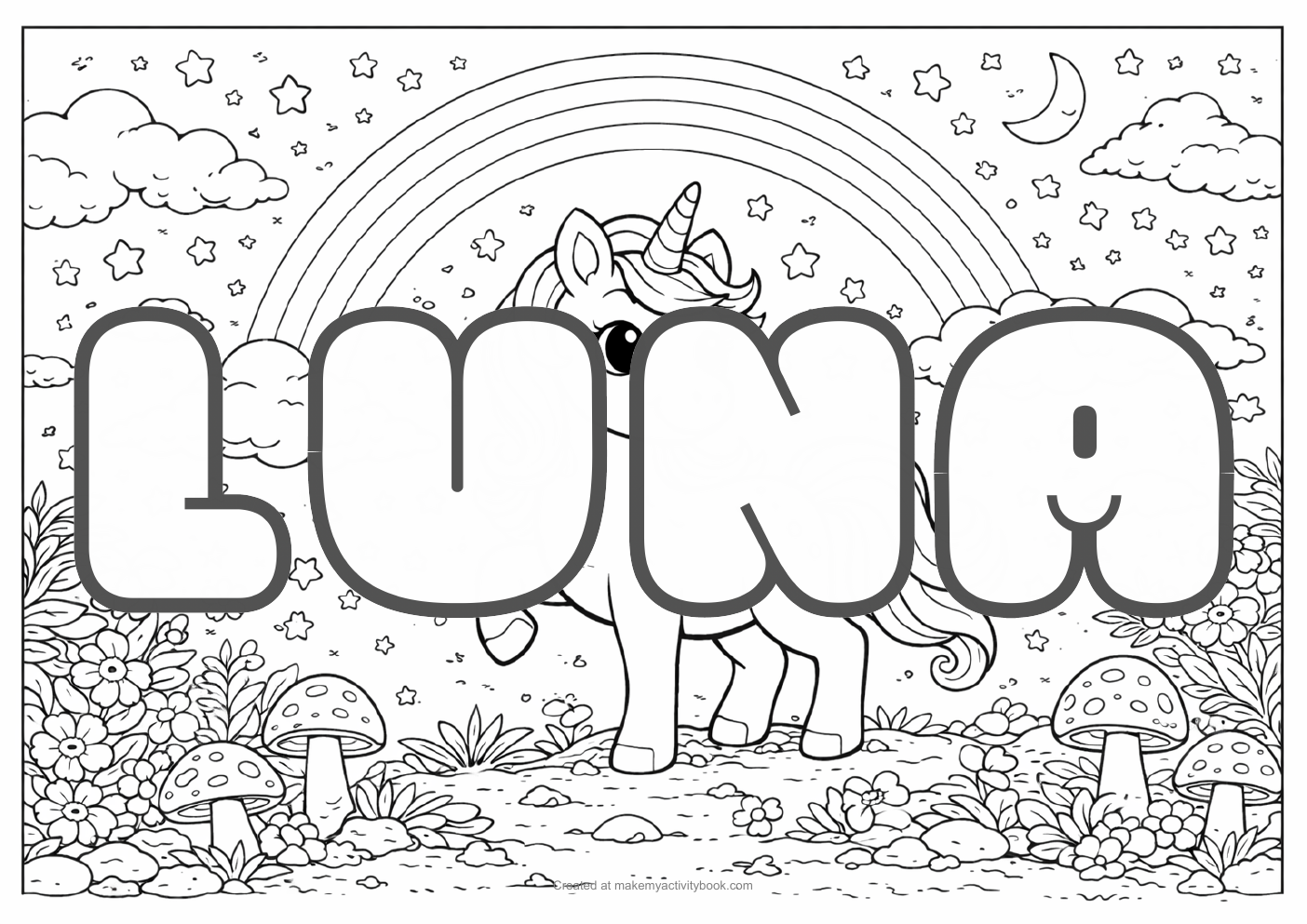 Luna unicorn colouring sheet