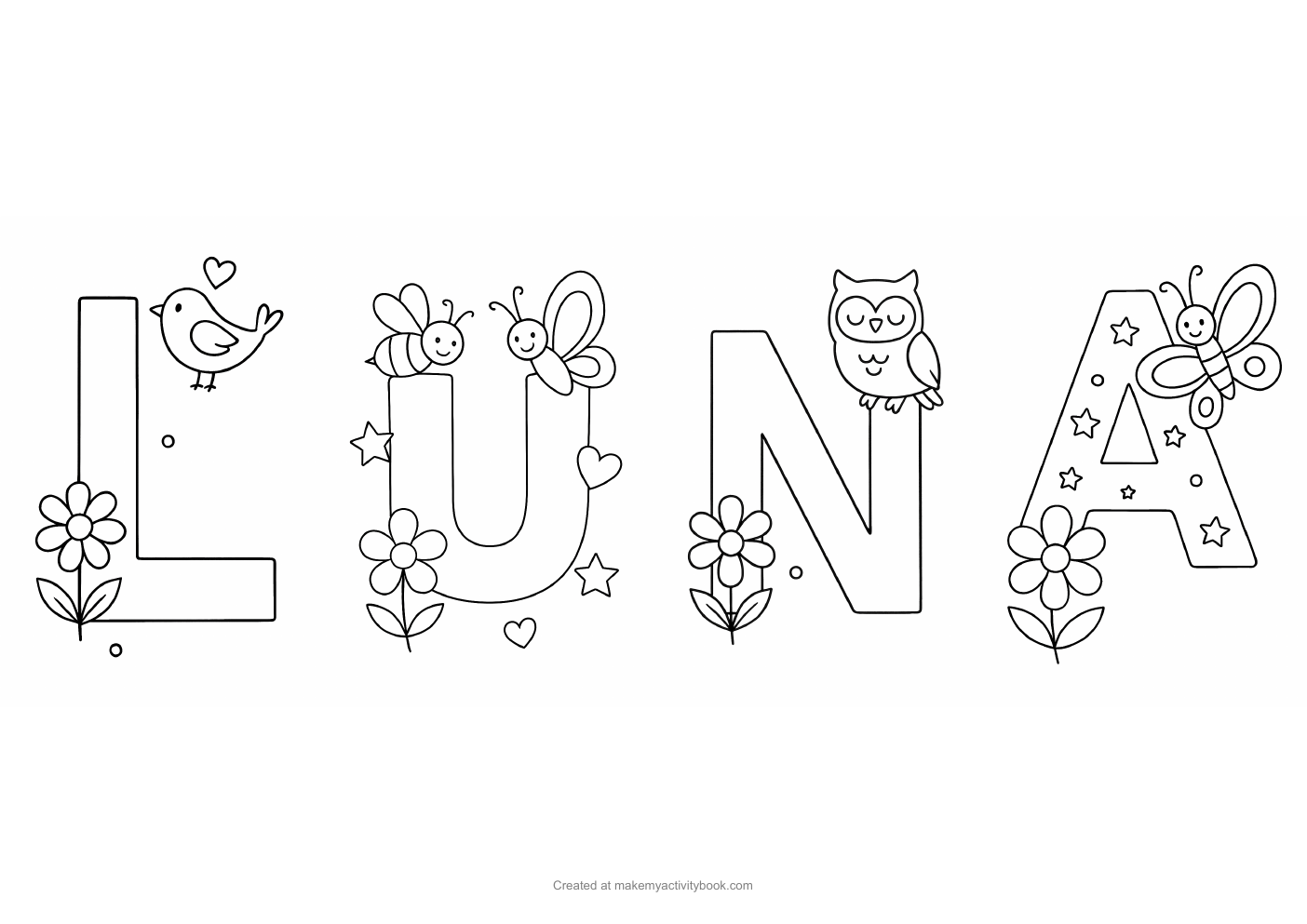 Luna letters colouring sheet