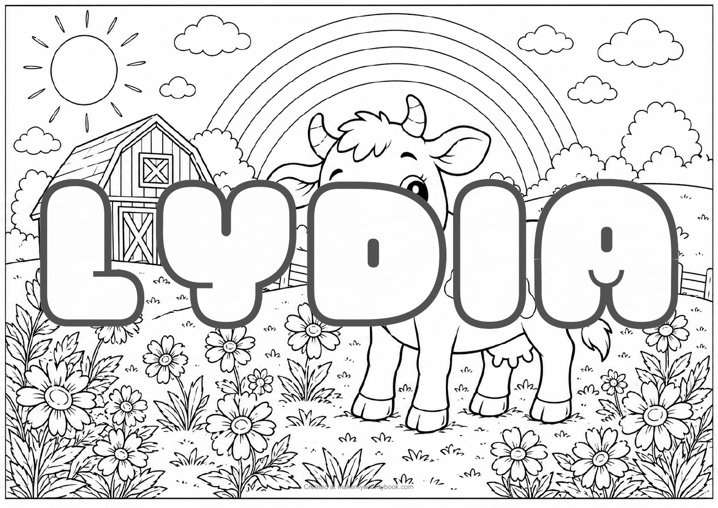 Lydia Bubble letters — Farm background colouring sheet