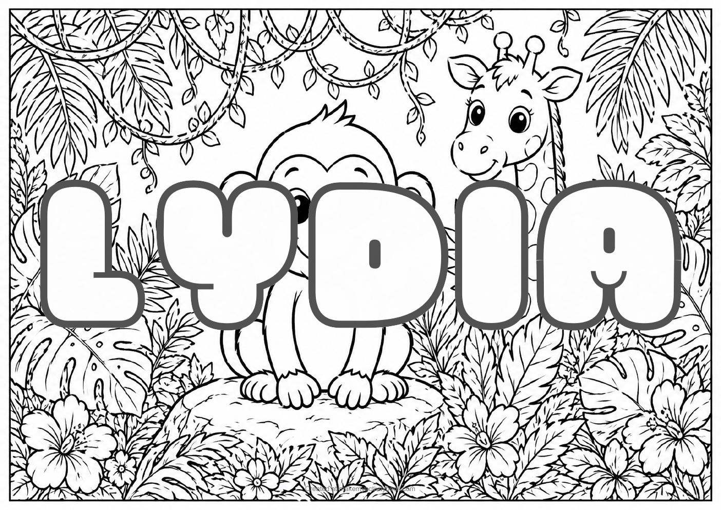 Lydia jungle colouring sheet