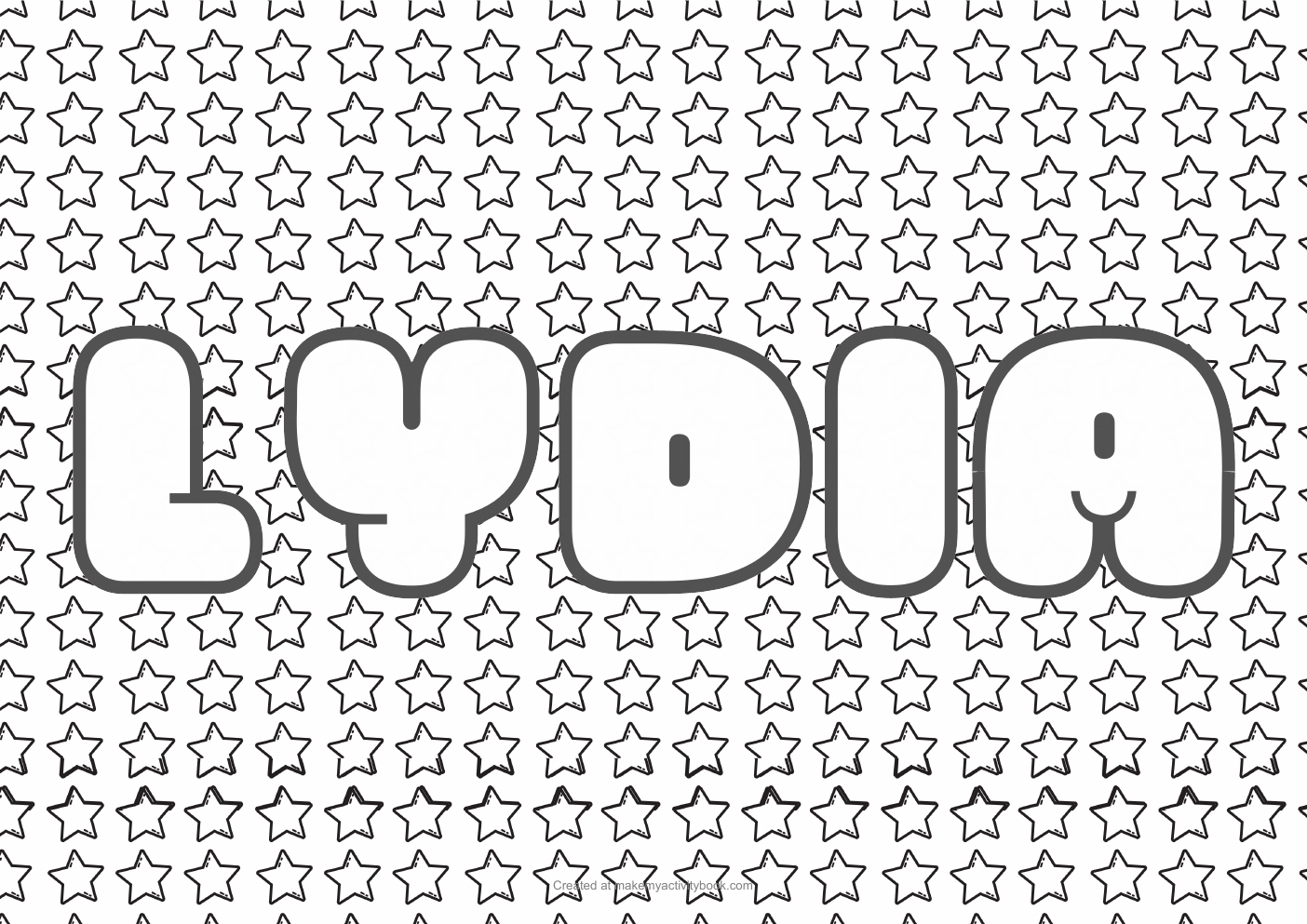 Lydia Bubble letters — Stars border colouring sheet