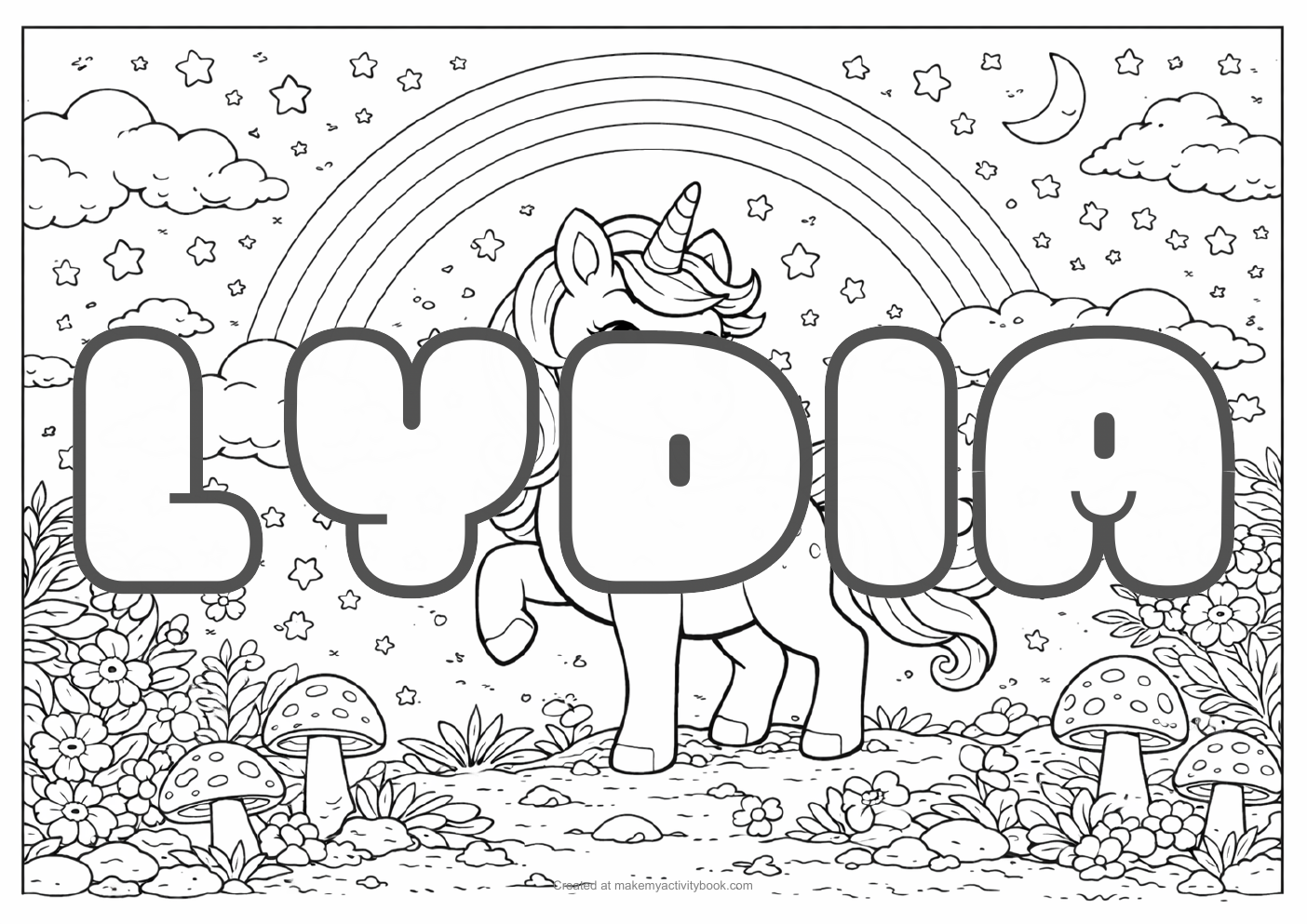 Lydia unicorn colouring sheet