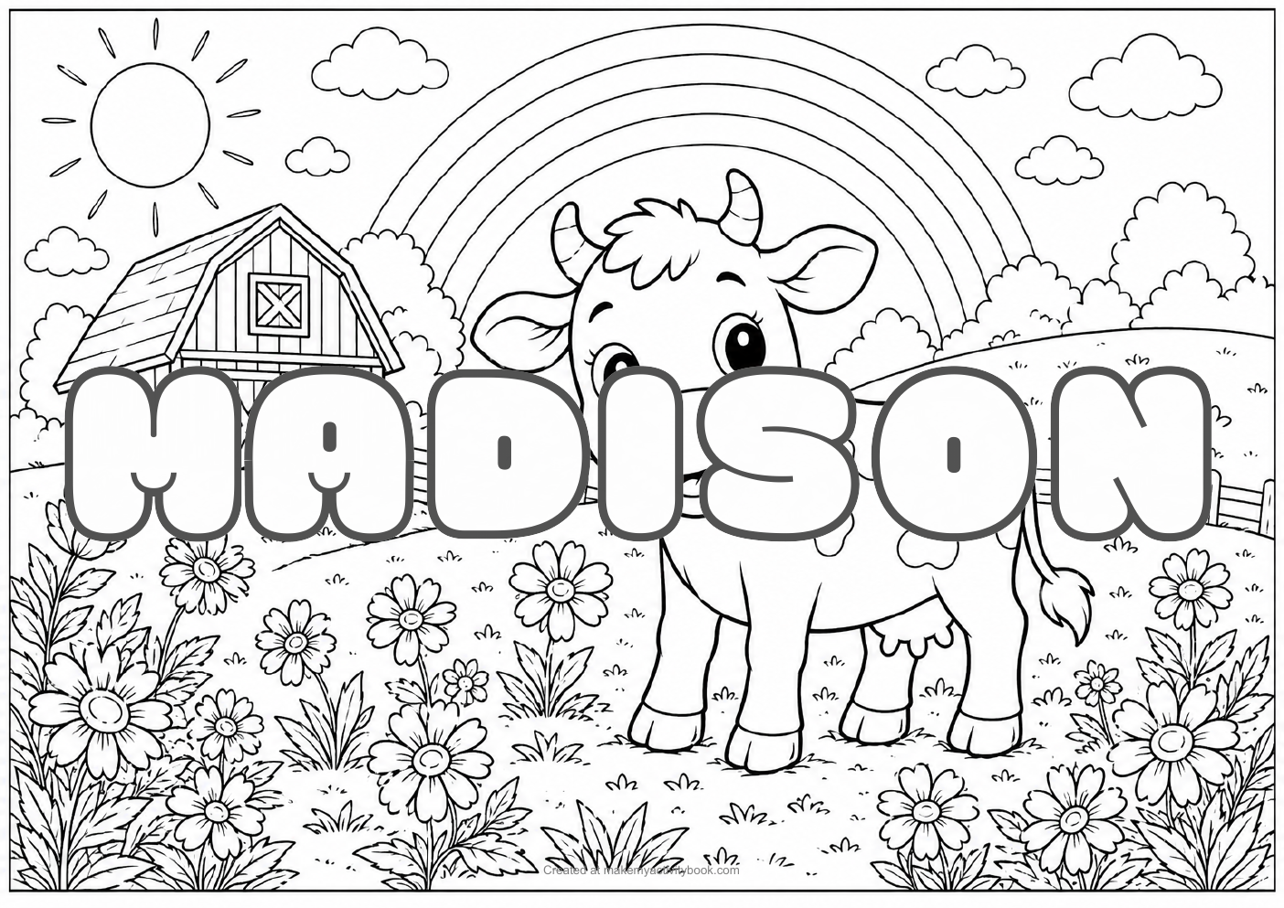 Madison Bubble letters — Farm background colouring sheet