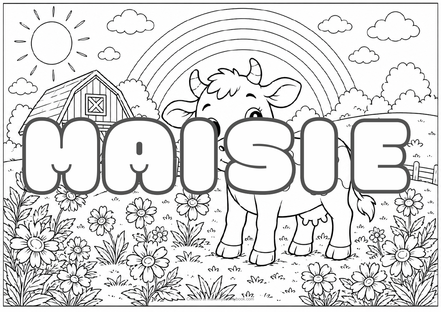 Maisie Bubble letters — Farm background colouring sheet