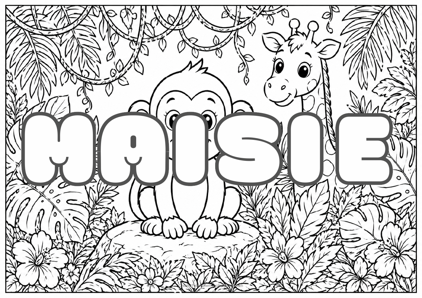 Maisie jungle colouring sheet