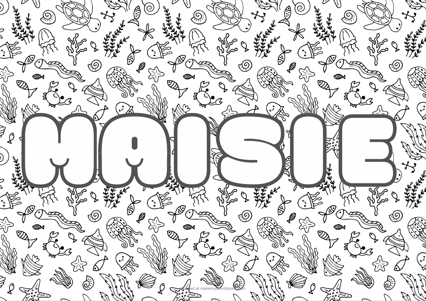 Maisie Bubble letters — Sea border colouring sheet
