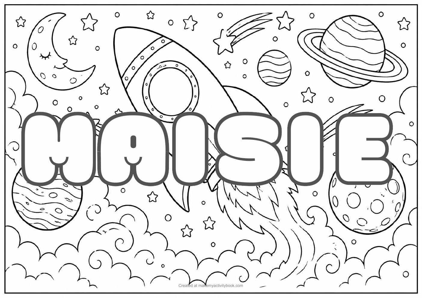 Maisie space colouring sheet