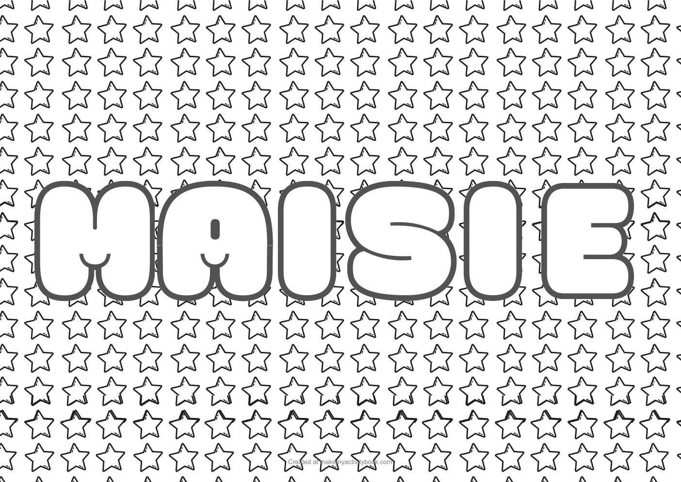 Maisie Bubble letters — Stars border colouring sheet