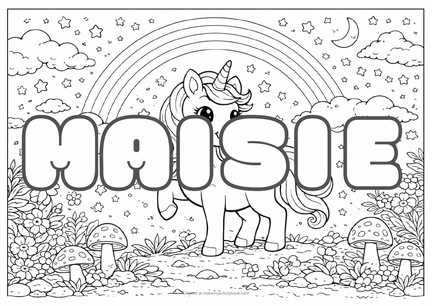 Maisie unicorn colouring sheet