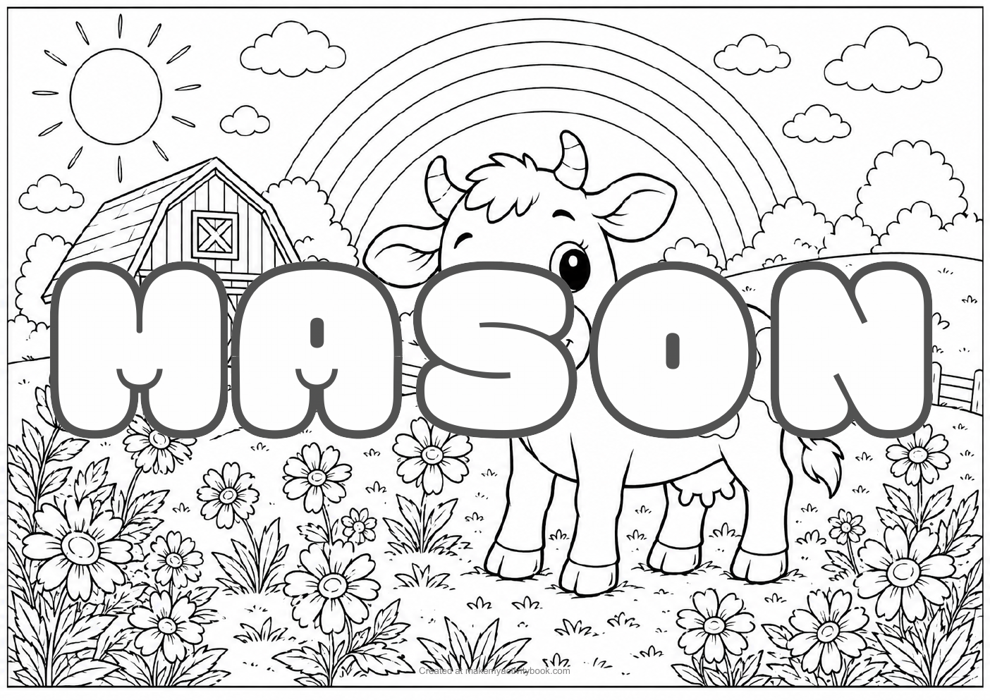 Mason Bubble letters — Farm background colouring sheet