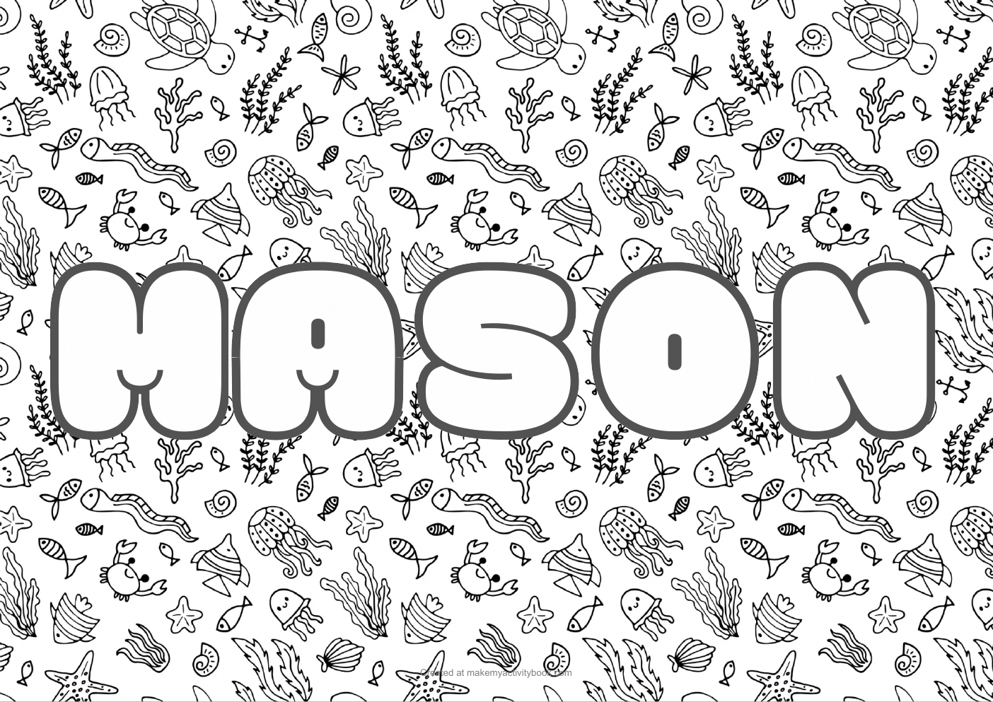 Mason Bubble letters — Sea border colouring sheet