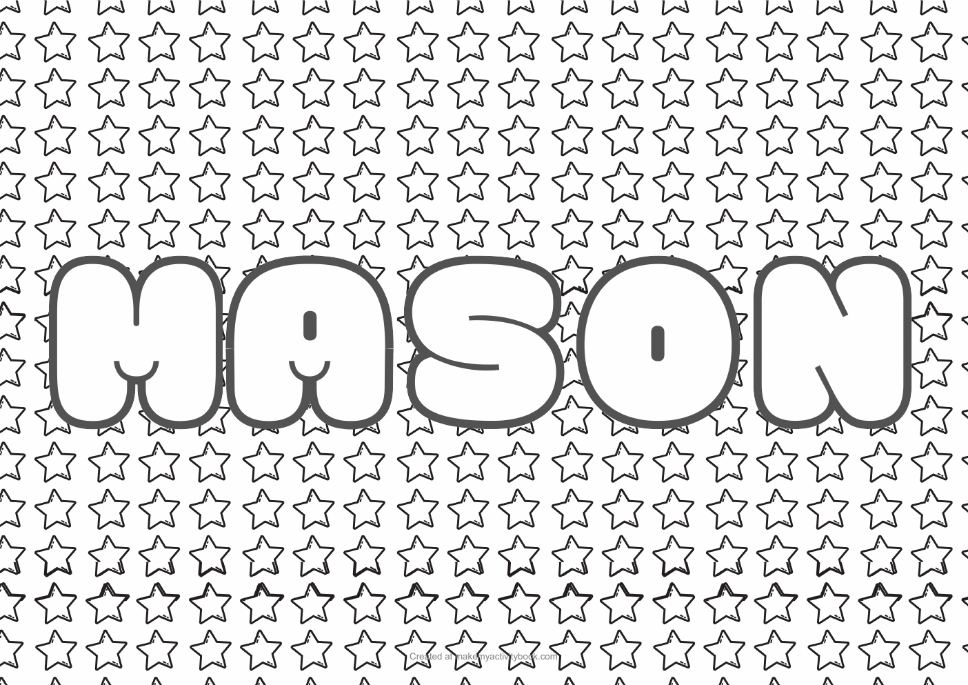 Mason Bubble letters — Stars border colouring sheet