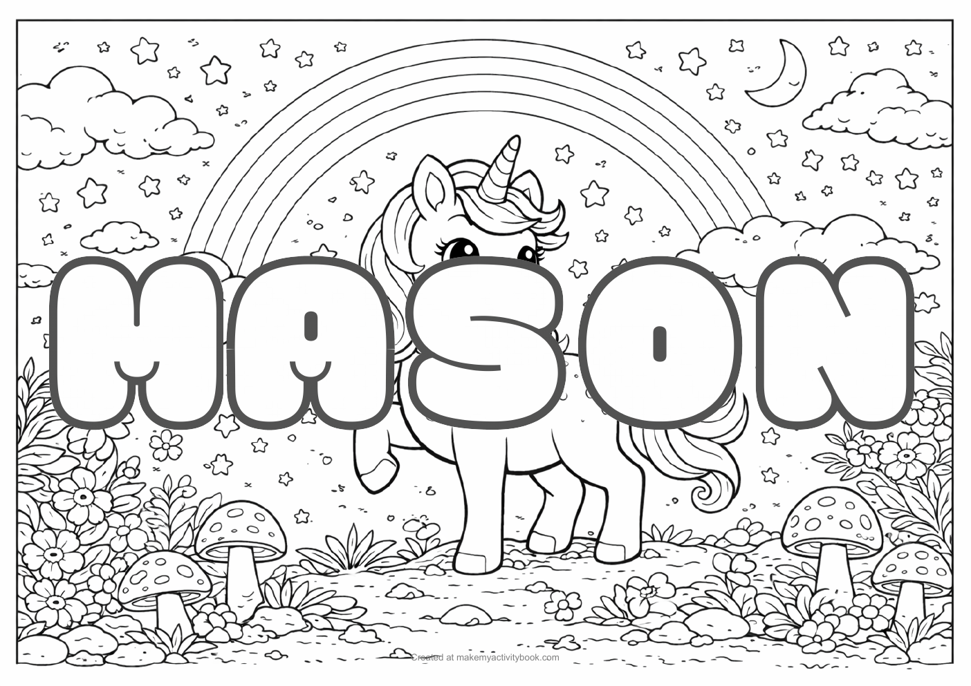 Mason unicorn colouring sheet