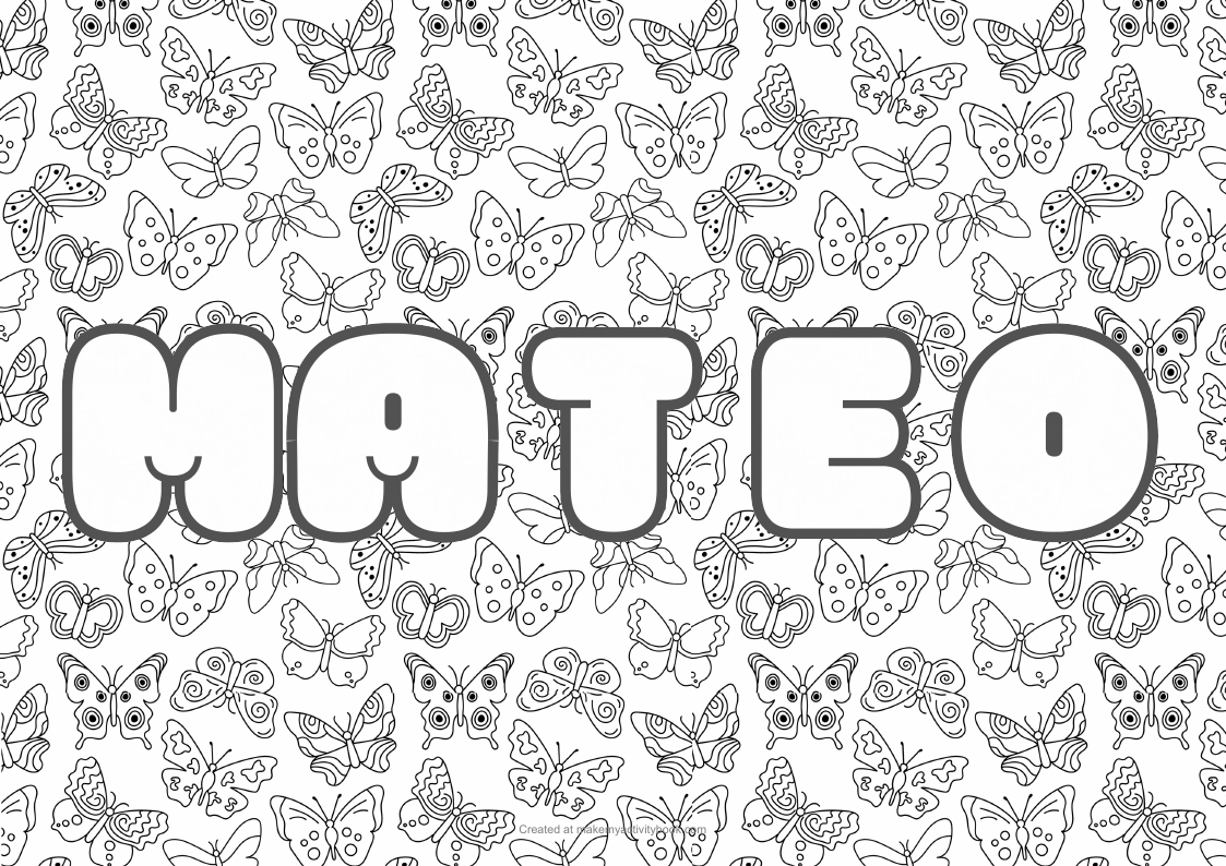 Mateo Bubble letters — Butterflies border colouring sheet