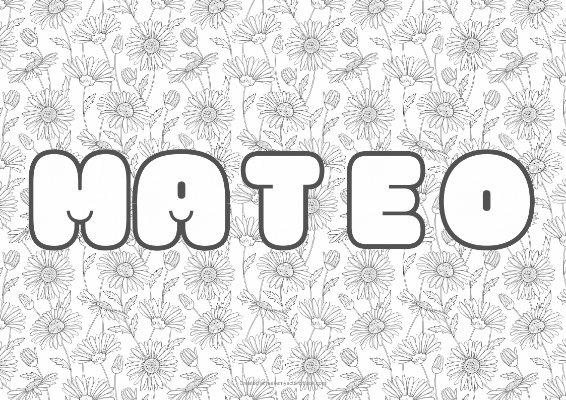 Mateo Bubble letters — Flowers border colouring sheet