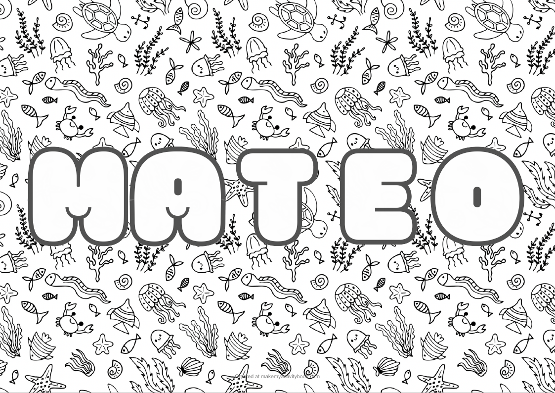 Mateo Bubble letters — Sea border colouring sheet