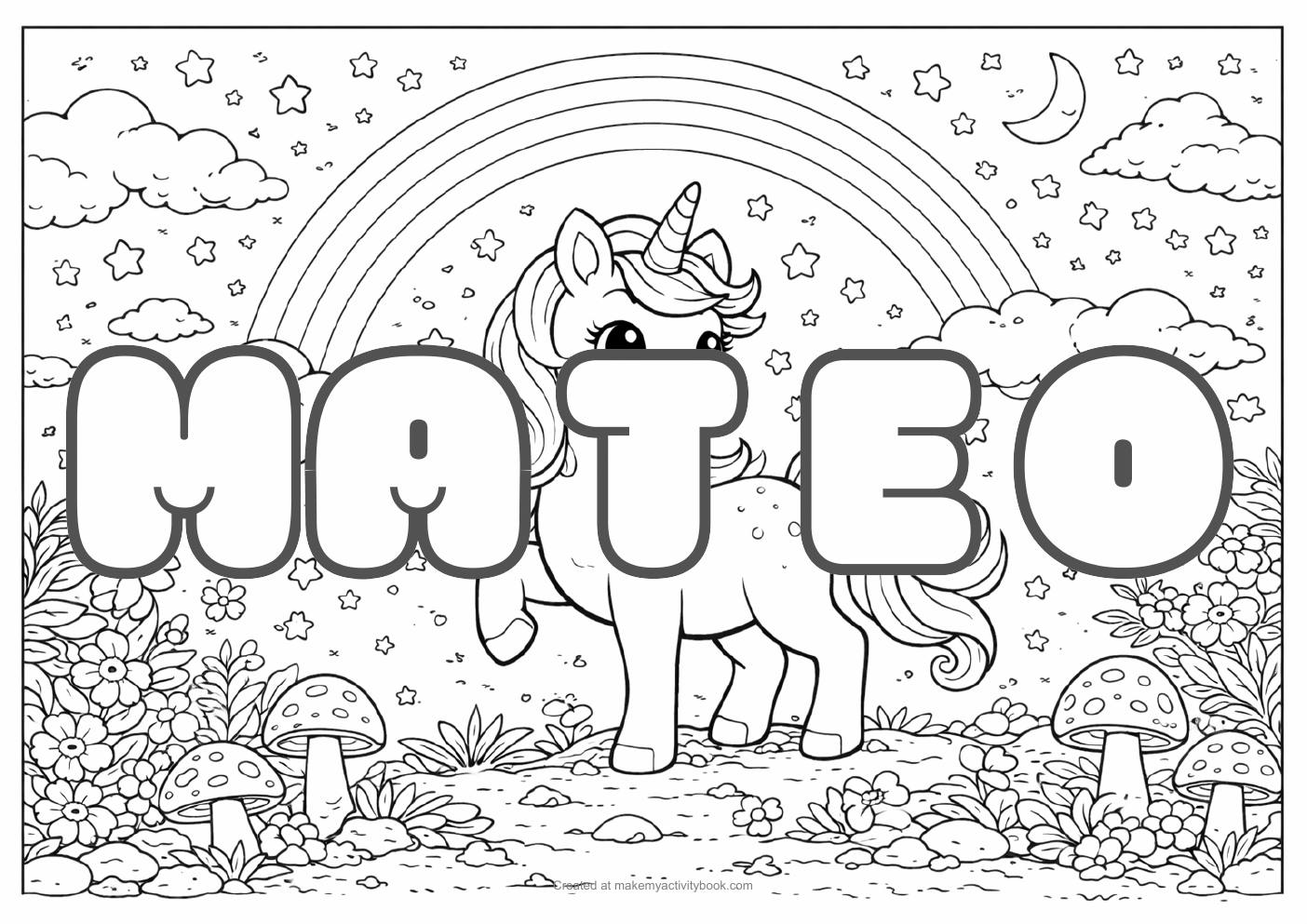 Mateo unicorn colouring sheet