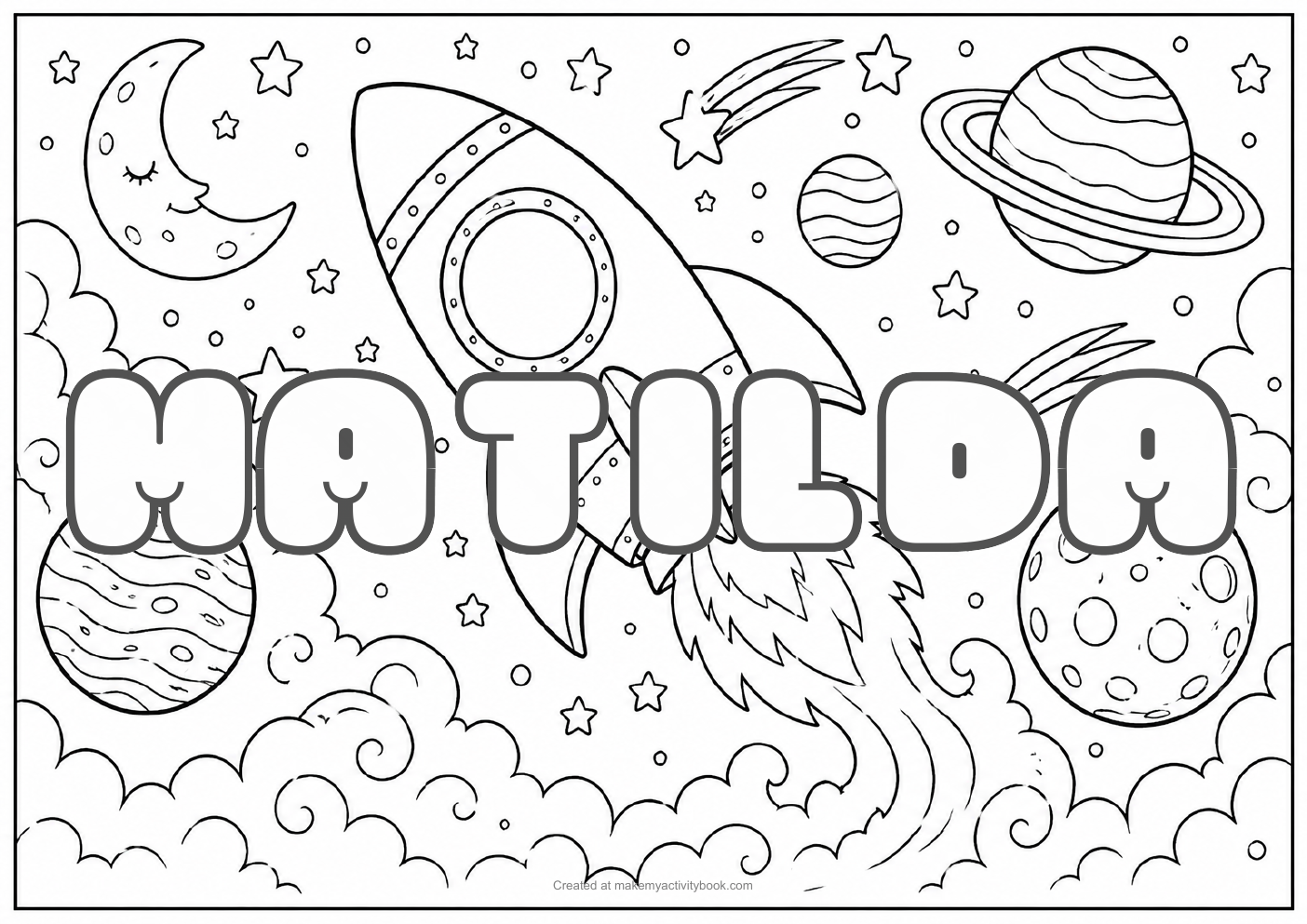Matilda space colouring sheet