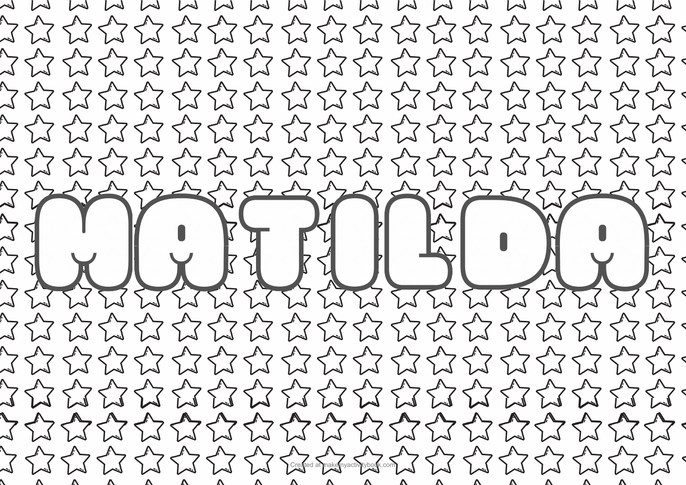 Matilda Bubble letters — Stars border colouring sheet