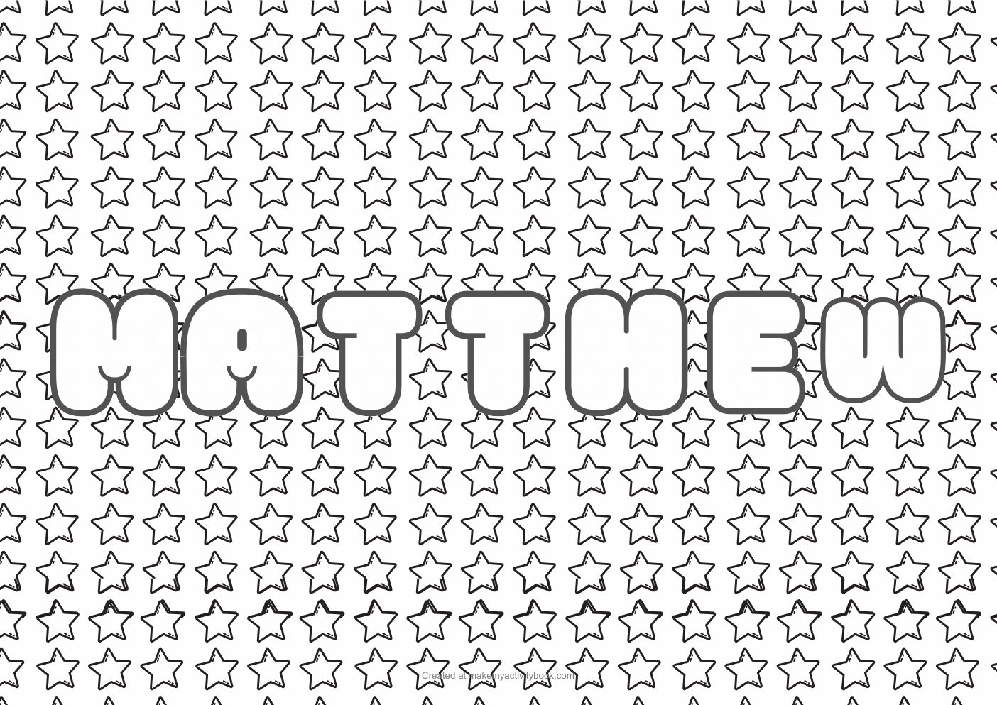 Matthew Bubble letters — Stars border colouring sheet