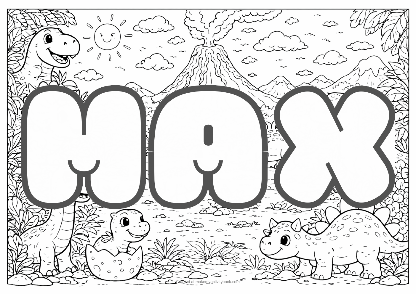 Max dinosaur colouring sheet
