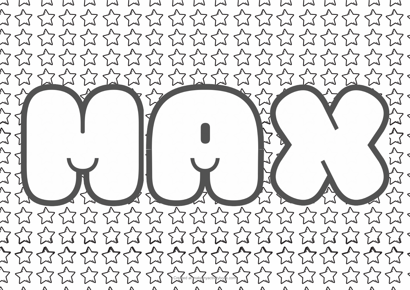 Max Bubble letters — Stars border colouring sheet