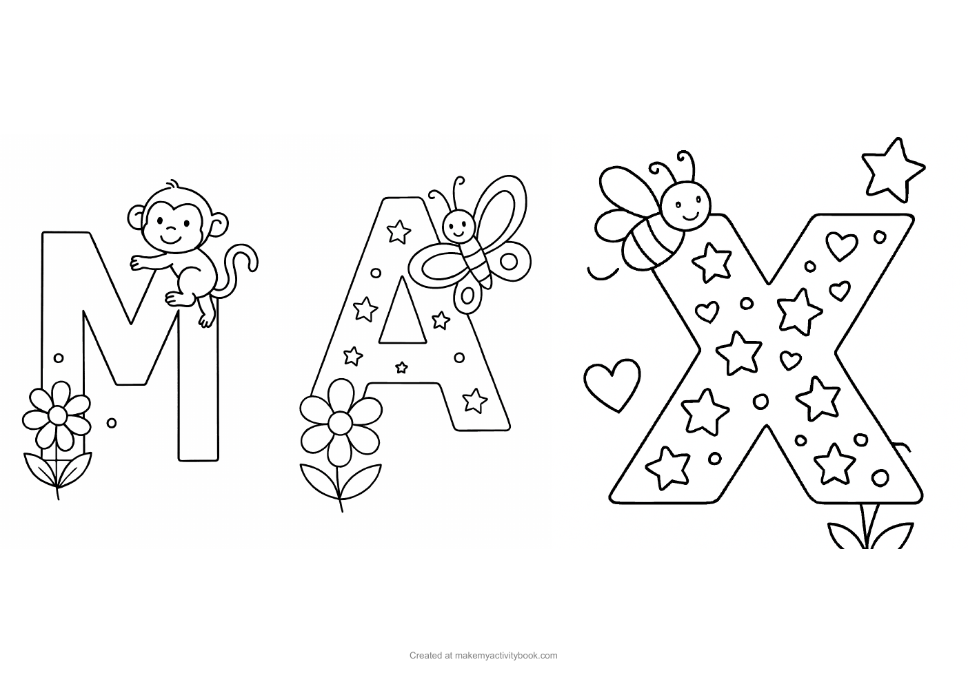 Max letters colouring sheet