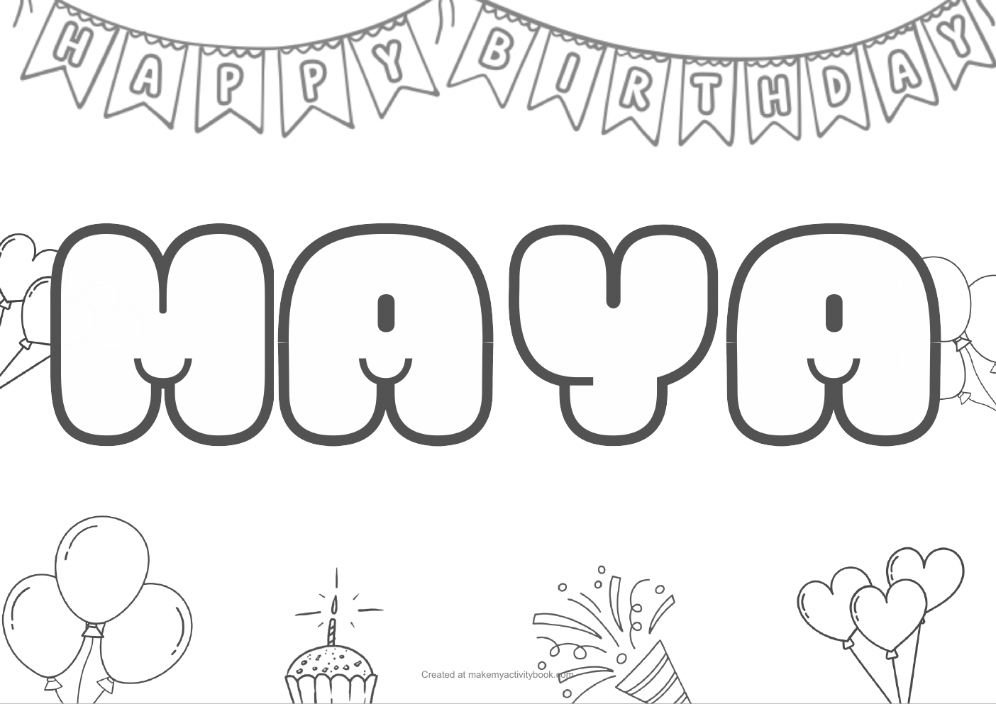 Maya Bubble letters — Birthday border colouring sheet