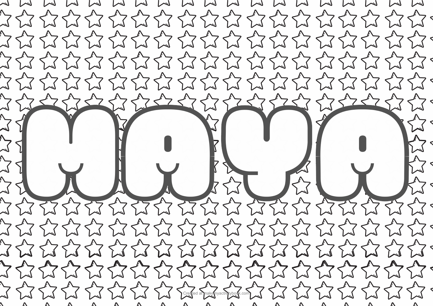 Maya Bubble letters — Stars border colouring sheet