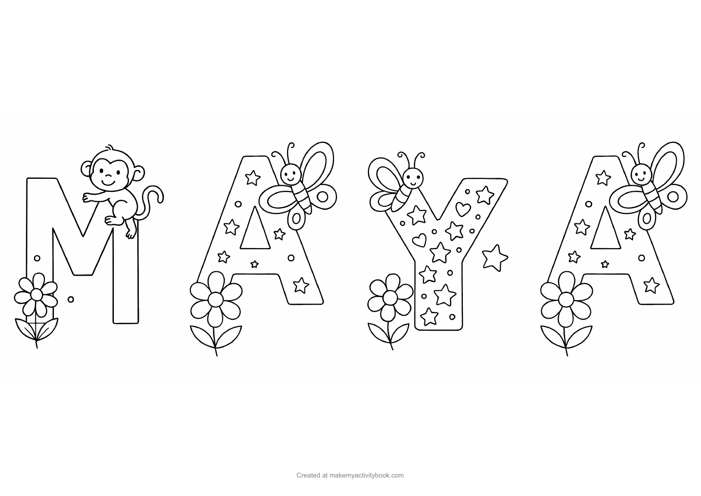Maya Flowers letters colouring sheet