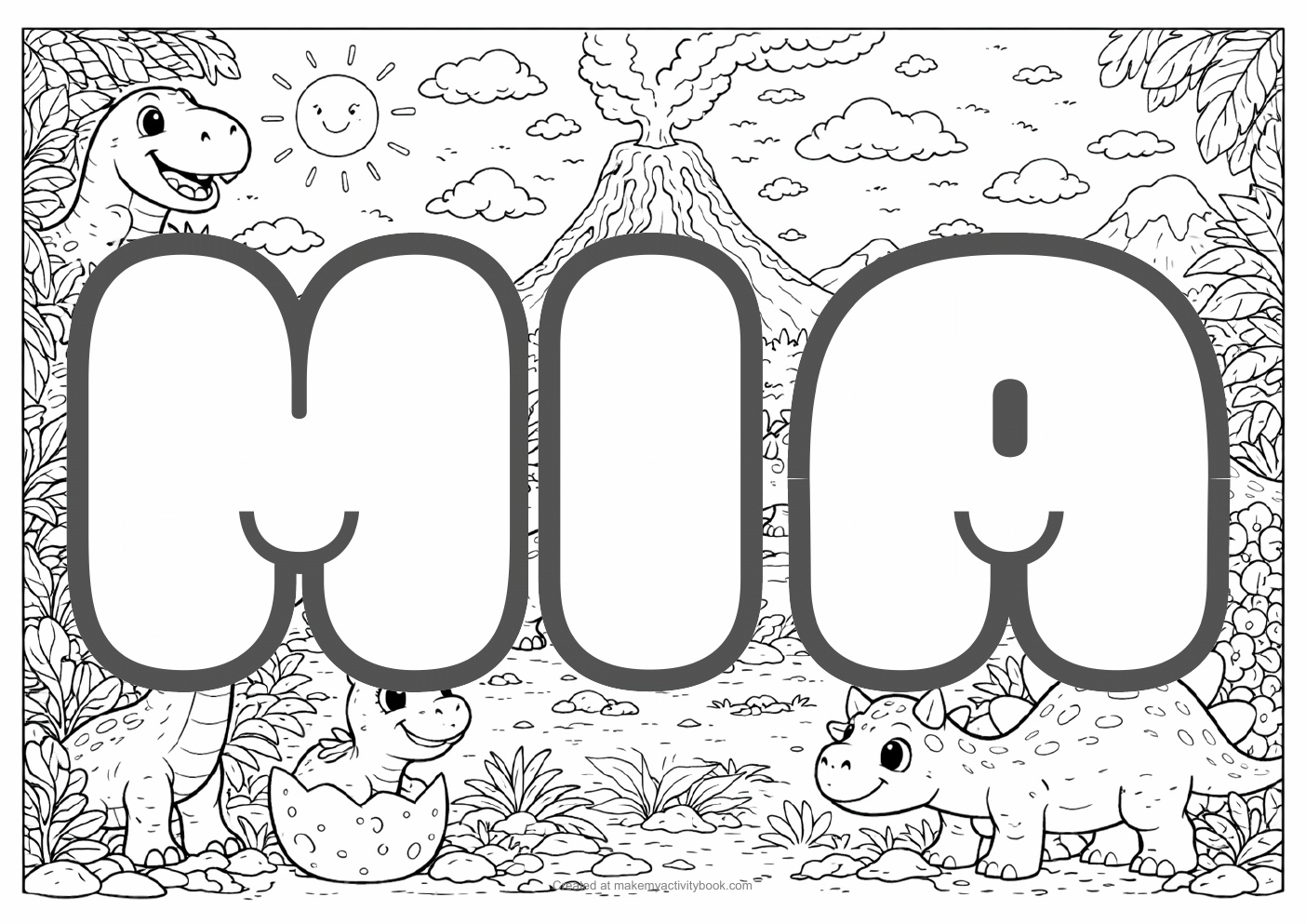 Mia dinosaur colouring sheet