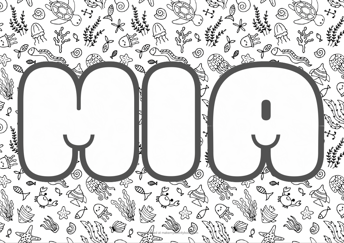 Mia Bubble letters — Sea border colouring sheet