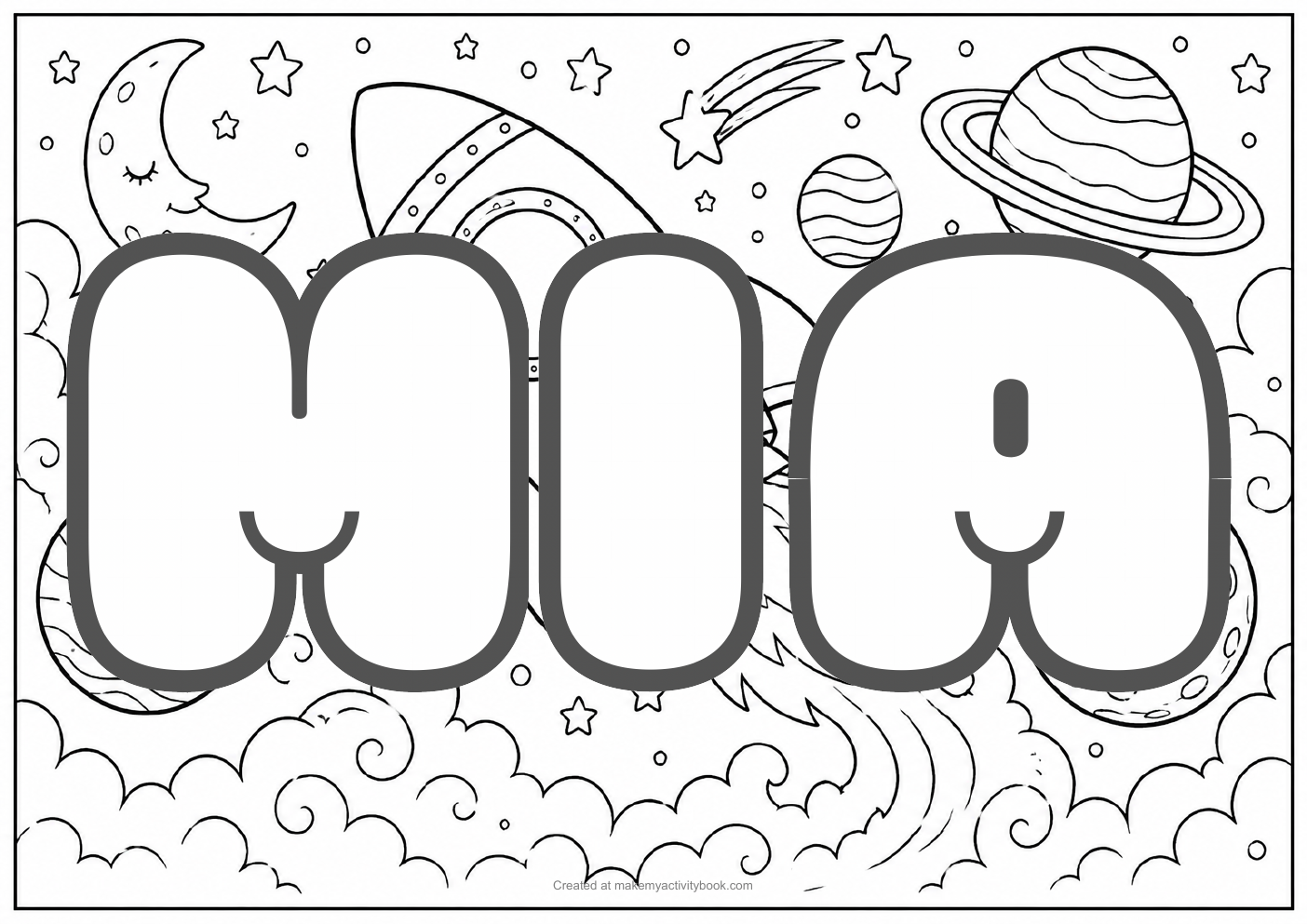 Mia space colouring sheet
