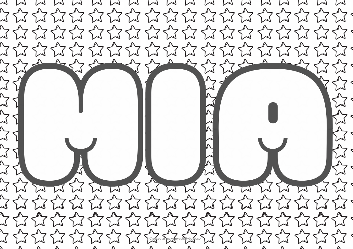 Mia Bubble letters — Stars border colouring sheet