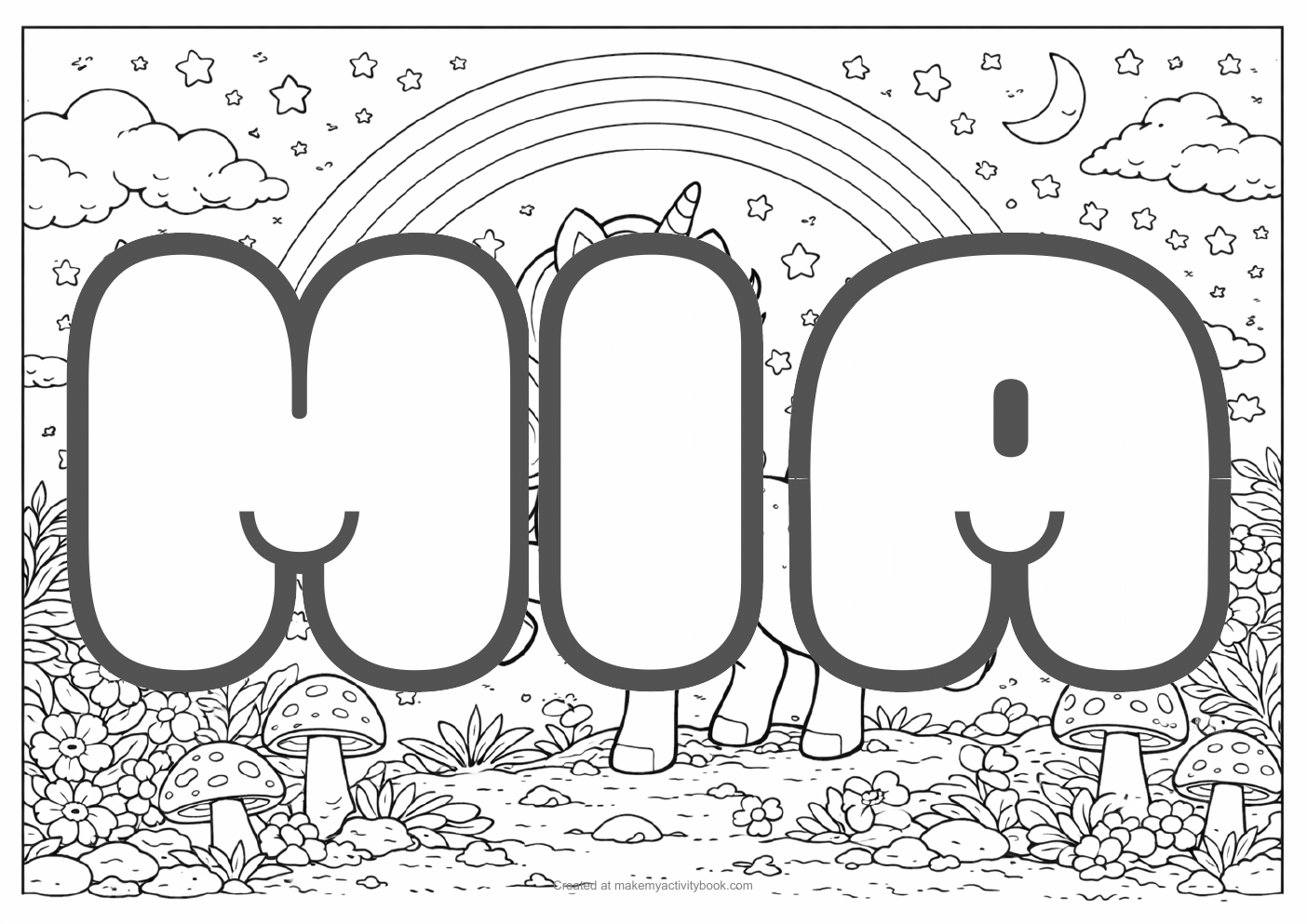 Mia unicorn colouring sheet