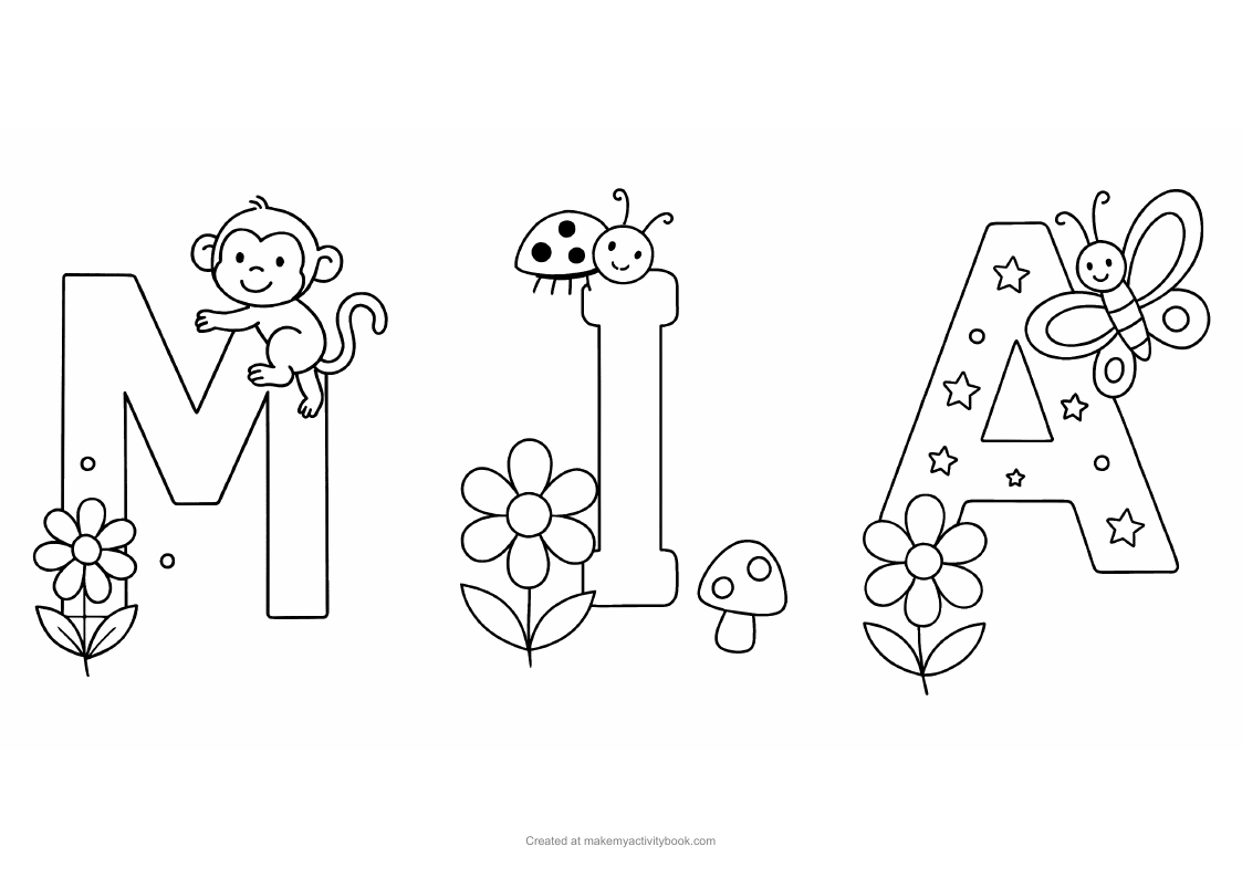 Mia Flowers letters colouring sheet