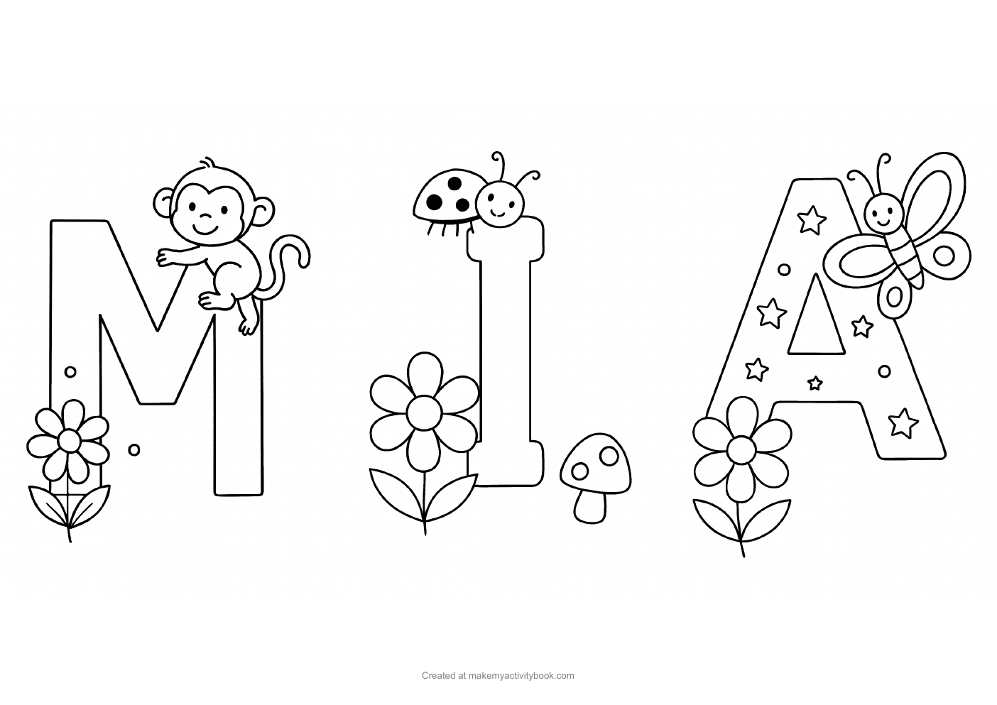 Mia letters colouring sheet