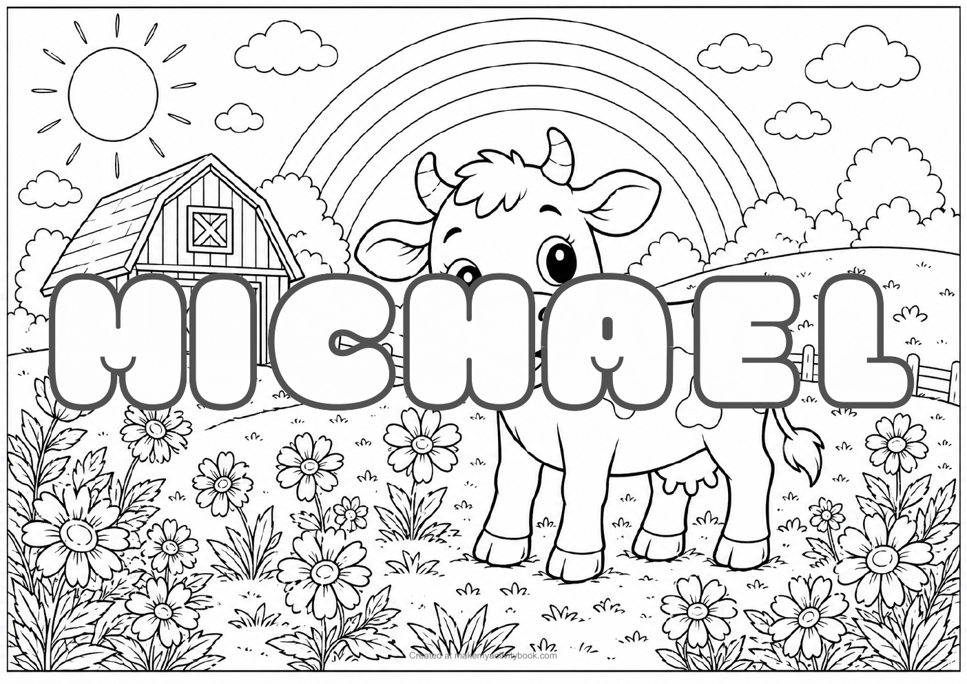 Michael Bubble letters — Farm background colouring sheet