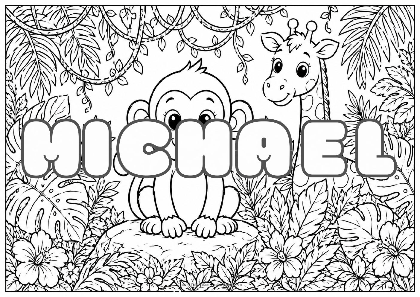 Michael jungle colouring sheet