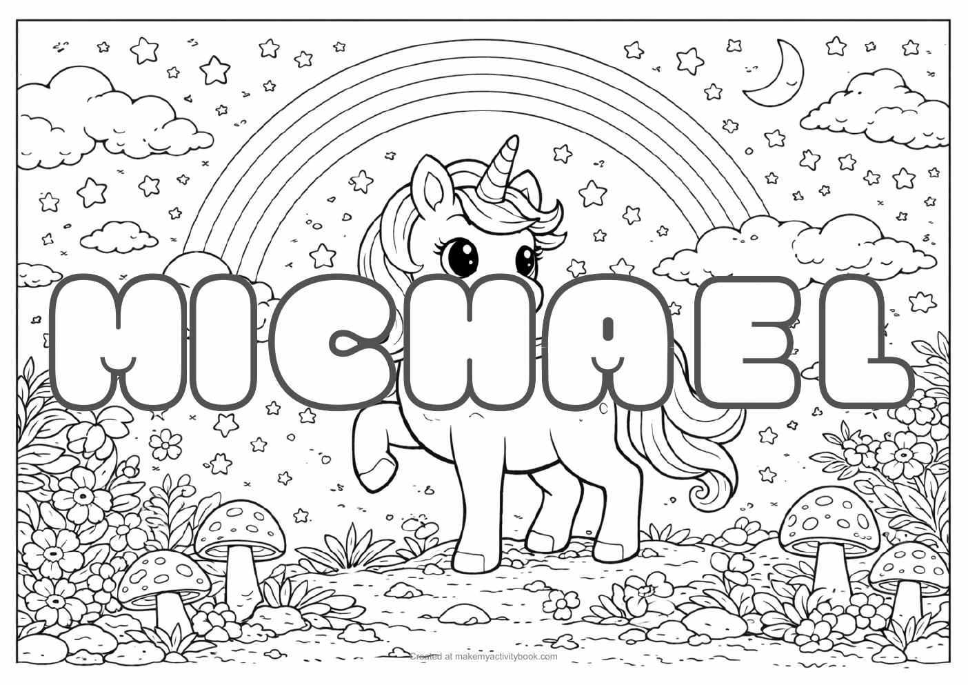 Michael unicorn colouring sheet