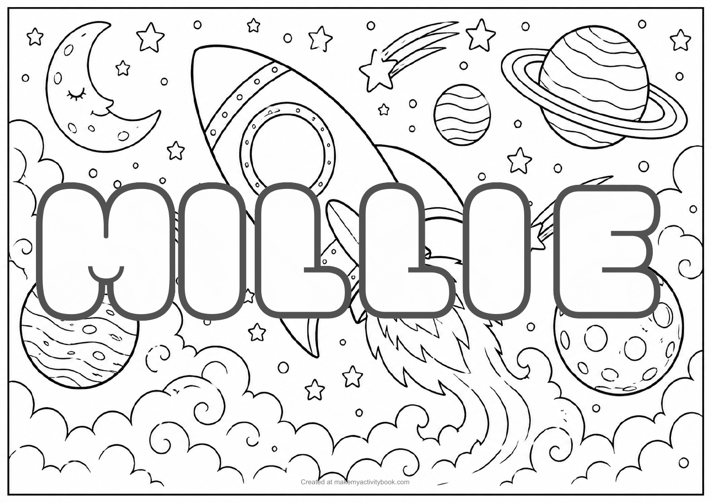 Millie space colouring sheet