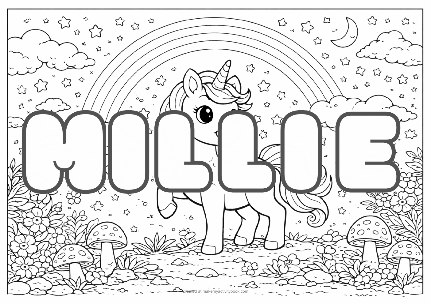Millie unicorn colouring sheet